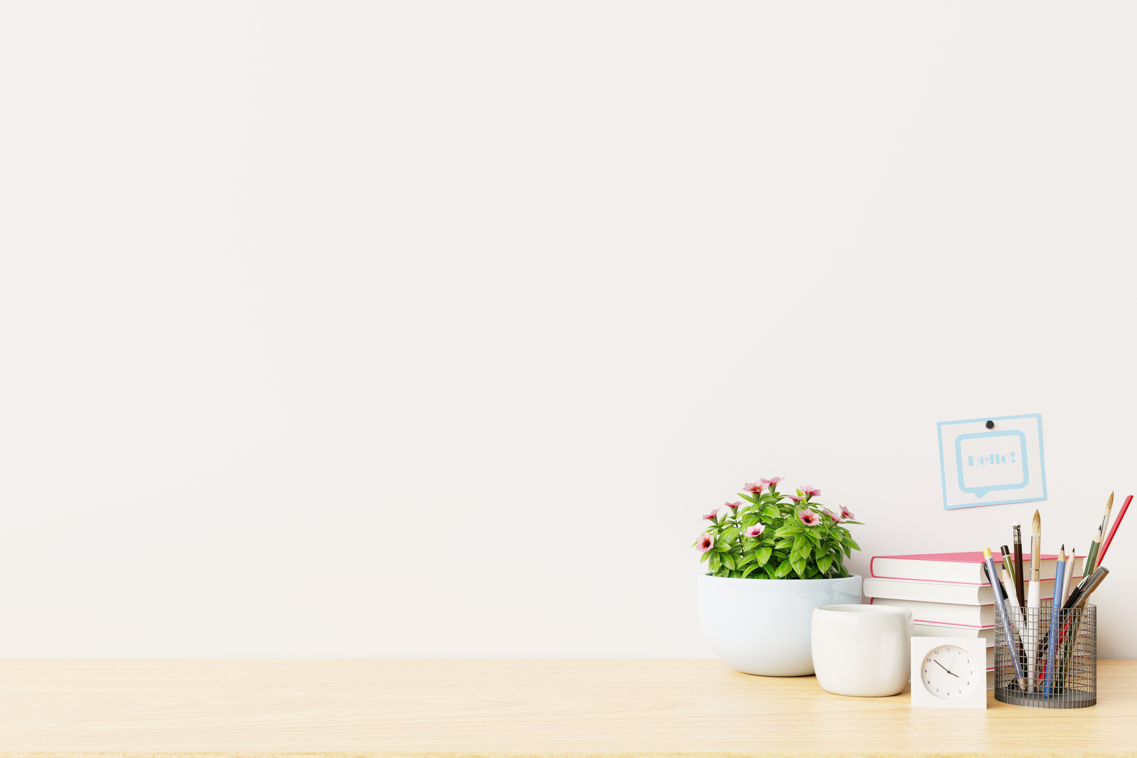 Office Workspace by a White Wall Mockup